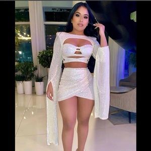 Glitter white/pink two piece skirt set